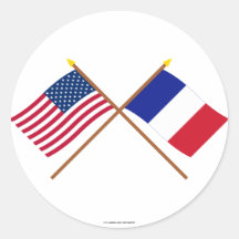 Les USA et drapeaux croisés par France Autocollant Rond