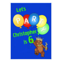 Let's Party 6th Birthday Bear Prince Custom Invitation