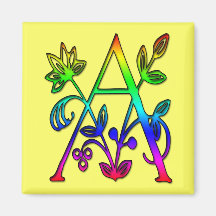 LETTRE FLORALE COLORÉE A DE MONOGRAMME AIMANT