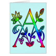 LETTRE FLORALE COLORÉE A DE MONOGRAMME CARTE DE VŒUX