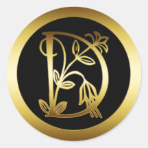 LETTRE FLORALE D DE MONOGRAMME D'OR AUTOCOLLANT