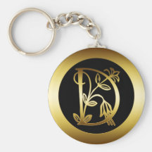 LETTRE FLORALE D DE MONOGRAMME D'OR PORTE-CLÉ