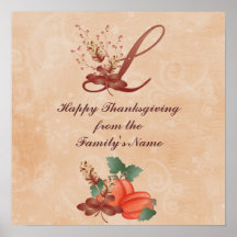 Lettre L affiche de monogramme de thanksgiving