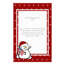 Lettre patriotique de famille de bonhomme de neige papier à lettre personnalisé