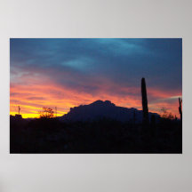 Lever de soleil de montagnes de superstition affiche