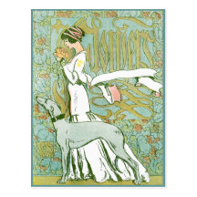 Lévrier et Madame de Nouveau d'art avec la fleur Carte Postale