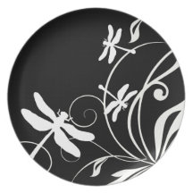 Libellule noire et blanche assiette pour soirée