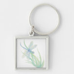 Libellule originale d'aquarelle dans le bleu et le porte-clef