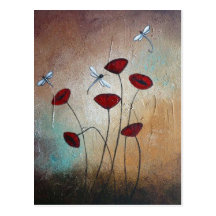 Libellules et pavots cartes postales