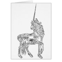 Licorne antique de calligraphie de Flourish de sty Cartes De Vœux