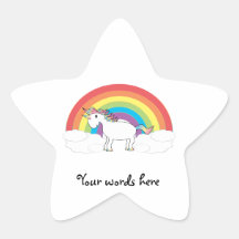 Licorne blanche sur l'arc-en-ciel et les nuages autocollant en étoile