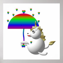 Licorne mignonne avec un parapluie posters