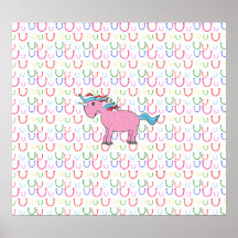 Licorne rose avec les étoiles blanches posters