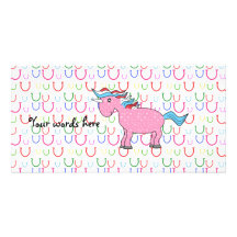 Licorne rose sur des fers à cheval photocartes