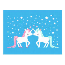 Licornes en carte postale d'amour
