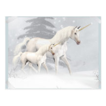 Licornes mignonnes dans la neige 1 carte postale