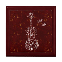 Ligne blanche violon sur rouge-foncé boîte à bijoux