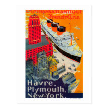 Ligne française affiche de voyage, Le Havre à Plym Cartes Postales
