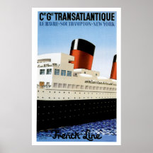 Ligne française publicité vintage de bateau affiche
