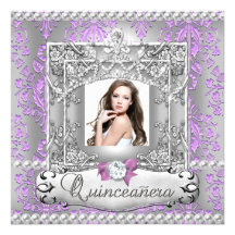 Lilas de damassé de fête d'anniversaire de Quincea Invitations