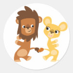 Lion et lionne de bande dessinée dansant autour de
