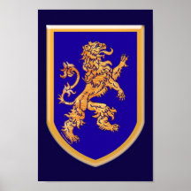Lion sur la copie bleue de bouclier poster