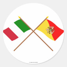 L'Italie et les drapeaux croisés par Sicilia Autocollants Ronds