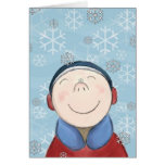 Little Boy heureux dans la carte de note de neige