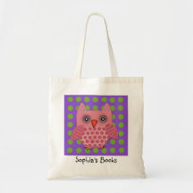 Livre rose personnalisé mignon Fourre-tout de hibo Sac En Toile