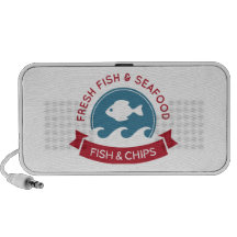 Logo de fruits de mer de poisson-frites haut-parleur ordinateur portable