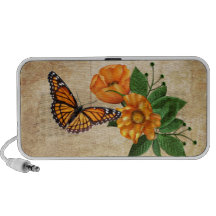 L'orange fleurit papillon mini haut-parleur
