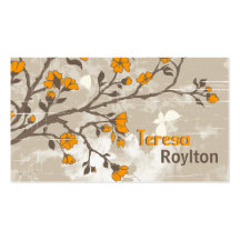 L'orange vintage fleurit le taupe grunge floral cartes de visite personnelles