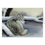 Loup dans la carte de note d'art de neige