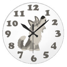 Loup de bande dessinée d'hurlement et horloge mura