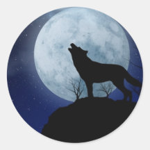 Loup de pleine lune adhésif rond