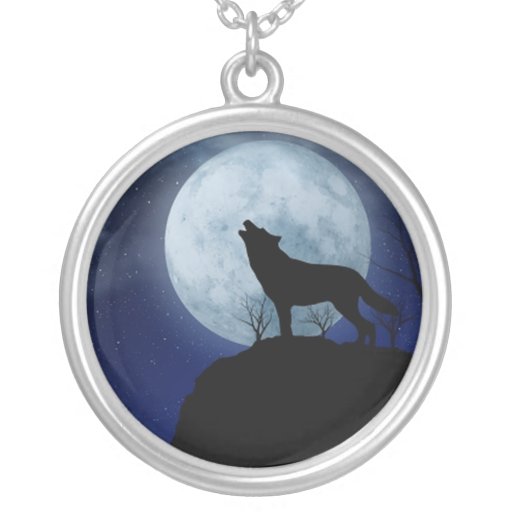 loup de pleine lune pendentif rond