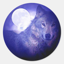 Loup et lune autocollants