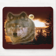 Loup et lune Mousepad Tapis De Souris