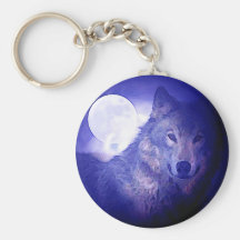 Loup et lune porte-clés