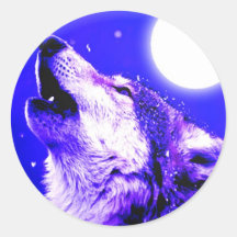 Loup hurlant à la lune autocollants ronds