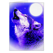 Loup hurlant à la lune cartes de vœux