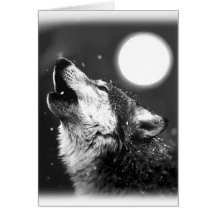 Loup hurlant à la lune cartes de vœux