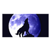 Loup hurlant à la lune cartes de vœux avec photo
