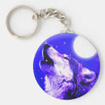 Loup hurlant à la lune porte-clef