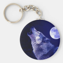 Loup hurlant à la lune porte-clefs