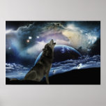 Loup hurlant à la lune posters