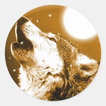 Loup seul hurlant à la lune adhésifs ronds