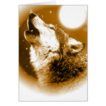 Loup seul hurlant à la lune carte de vœux