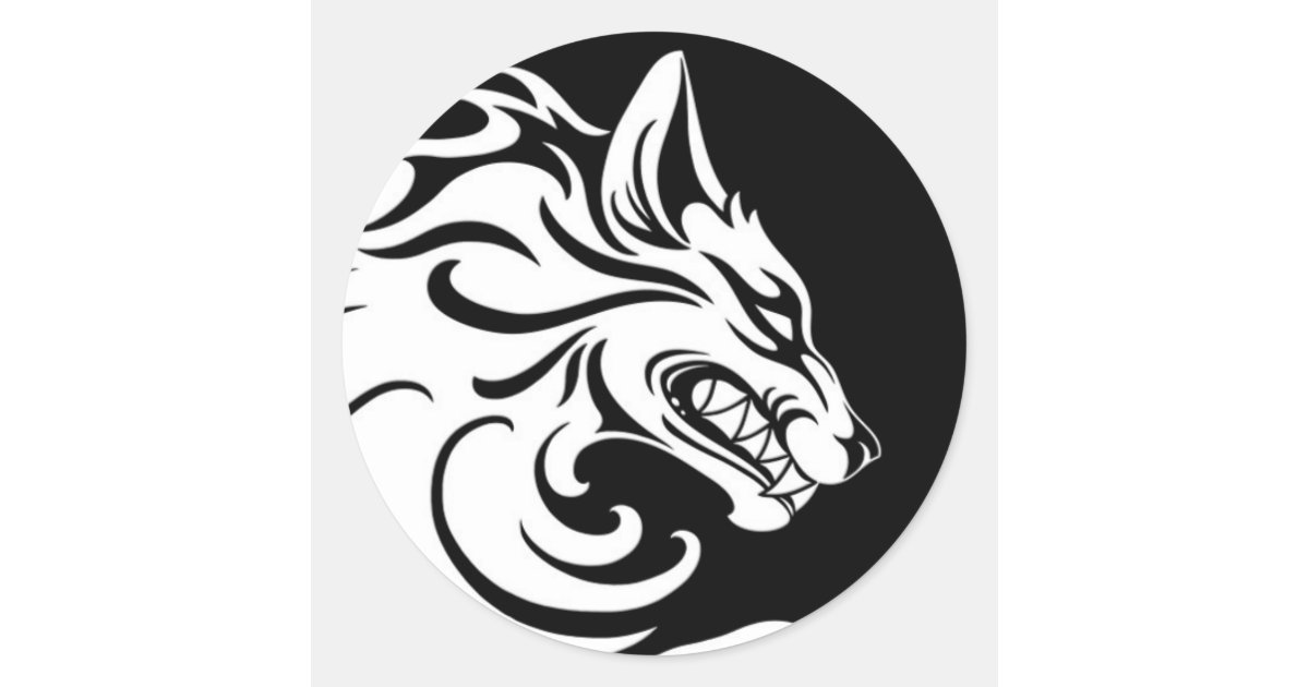loup tribal blanc et noir agressif sticker rond zazzle loup tribal blanc et noir agressif sticker rond zazzle