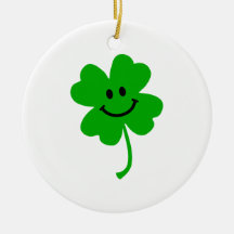 Lucky four leaf clover smiley face christmas tree ornament